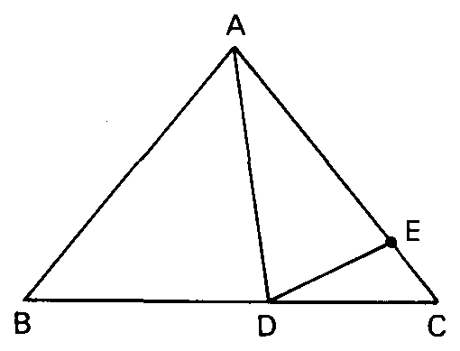 Triângulo ABC com D em BC e E em AC.
