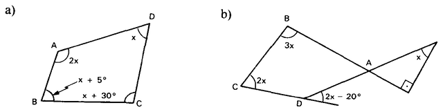 Dois quadriláteros ABCD com ângulos em função de x.