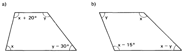 Dois trapézios com ângulos em função de x e y.