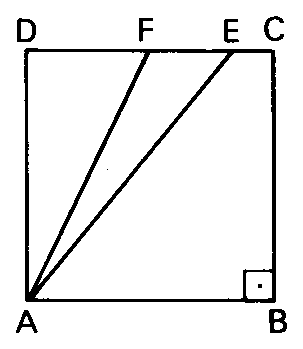 Quadrado ABCD com os pontos F e E no lado DC.