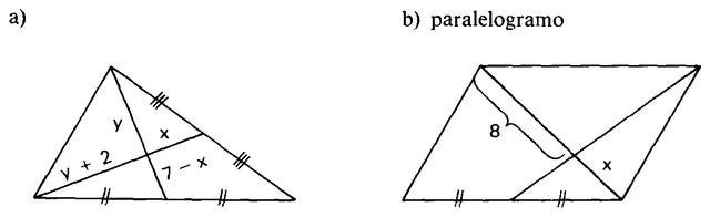 Triângulo com medianas e paralelogramo com medidas 8 e x.