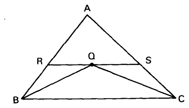 Triângulo ABC com as bissetrizes BQ e CQ e o segmento RS paralelo a BC.