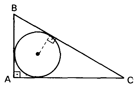 Triângulo retângulo com circunferência inscrita.