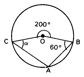 Circunferência com ângulo central de 200° e ângulo de 60°.