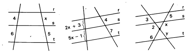 Três feixes de paralelas com segmentos em função de x e y.