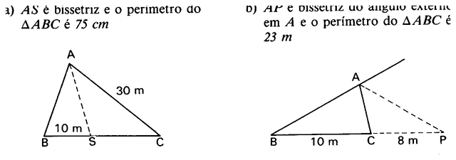 Dois triângulos com bissetriz interna e externa.
