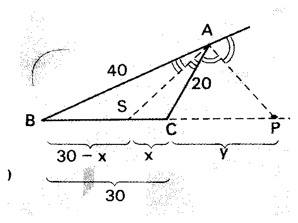Esquema da resolução com x = SC e y = CP.