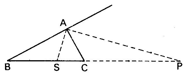 Triângulo com as bissetrizes interna AS e externa AP.