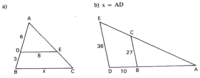 Dois triângulos com DE paralelo a BC.