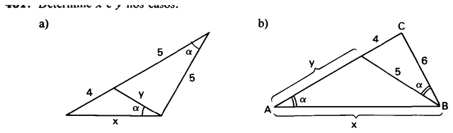 Triângulos com ângulos congruentes alfa.