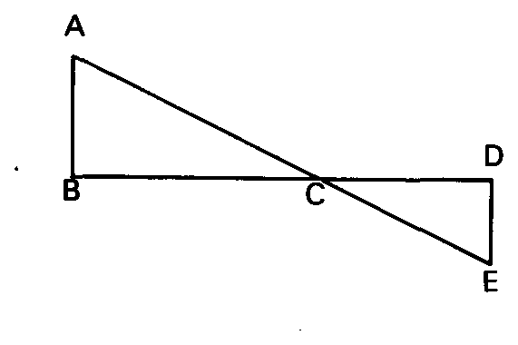 Triângulos ABC e EDC opostos por C.