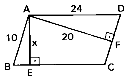 Paralelogramo ABCD com alturas 10 e 20 e base 24.