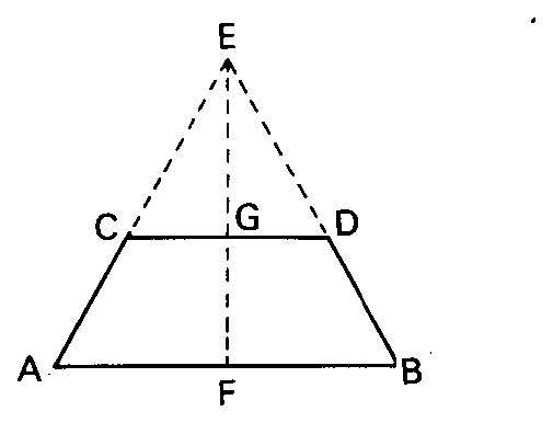 Trapézio ABCD com os lados prolongados até E.