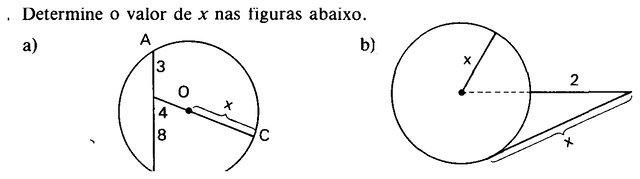 Duas circunferências com cordas e tangente.