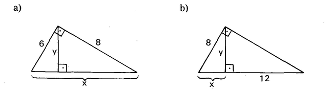 Dois triângulos retângulos com a altura relativa à hipotenusa.