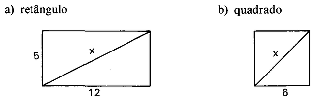 Retângulo 12 por 5 e quadrado de lado 6 com diagonais.
