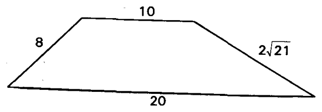 Trapézio de bases 10 e 20 e lados 8 e 2√21.