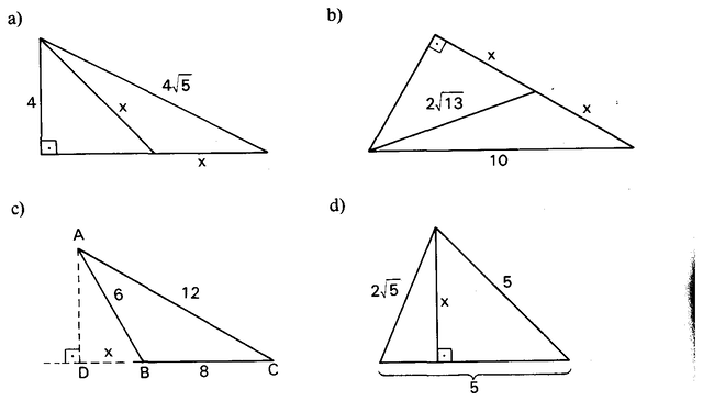 Quatro triângulos com segmentos internos.