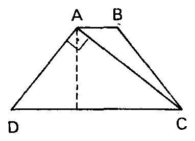 Trapézio ABCD com a diagonal AC perpendicular a AD.