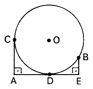 Circunferência de centro O tangente a AC e AD, com o segmento BE perpendicular a AE.