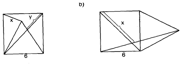 a) Quadrado de lado 6 com um triângulo equilátero interno; b) quadrado de lado 6 com um triângulo equilátero externo.
