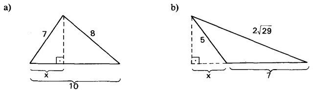 Dois triângulos com a altura e as projeções indicadas.