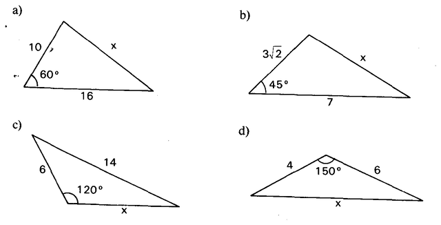Quatro triângulos com dois lados e o ângulo entre eles.