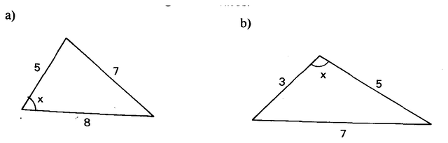 Triângulos de lados 5, 7, 8 e 3, 5, 7.