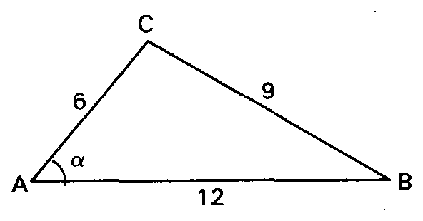 Triângulo ABC com o ângulo α em A.