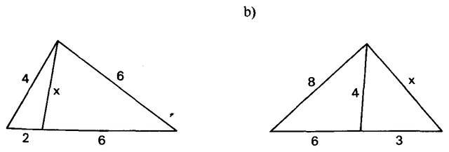 Dois triângulos com uma ceviana e os segmentos determinados na base.