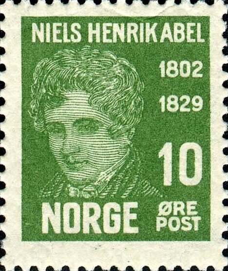 Selo norueguês de 1929, lançado no centenário da morte de Abel.
