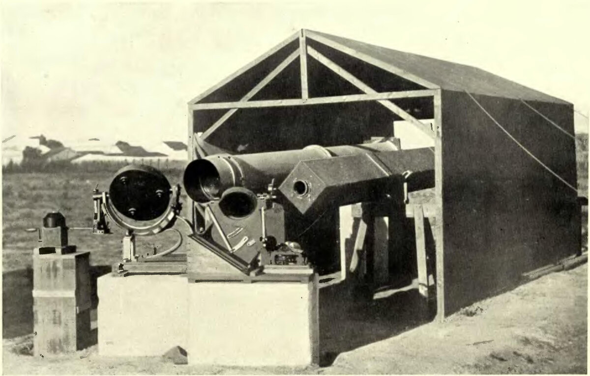 Os telescópios da expedição britânica em Sobral, no Ceará, preparados para o eclipse de 29 de maio de 1919.