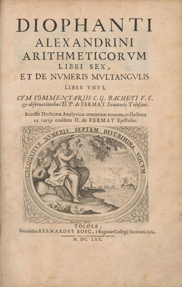 Folha de rosto da edição de 1670 da *Aritmética* de Diofanto, impressa em Toulouse “com as observações de P. de Fermat”. Foi por este livro, publicado pelo filho cinco anos depois da morte do pai, que as notas da margem chegaram a Euler.