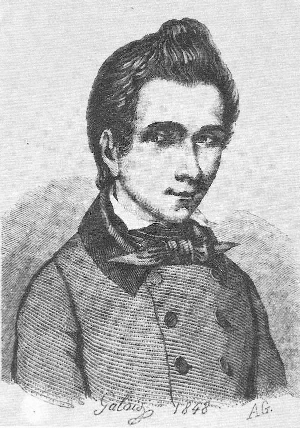 Évariste Galois desenhado pelo irmão, Alfred, e publicado em 1848, dezesseis anos depois da sua morte.