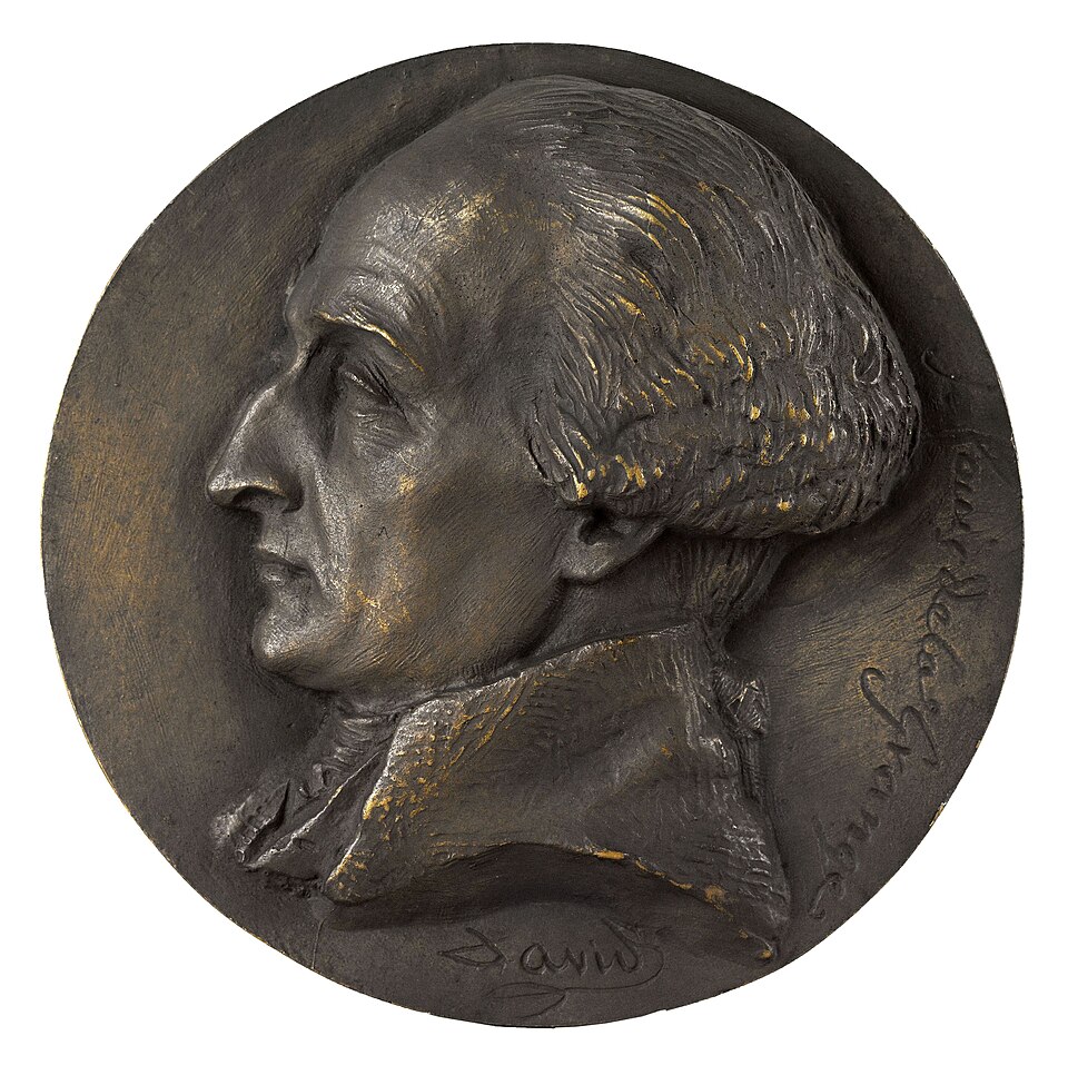 Medalhão de bronze com o perfil de Lagrange, do escultor Pierre-Jean David d'Angers, feito depois da morte do matemático.