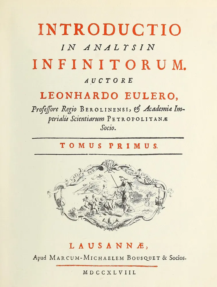 Página de rosto da *Introductio in analysin infinitorum* (1748), onde aparece a fórmula de Euler.