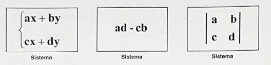 O sistema, o número ad − cb e a notação com barras.